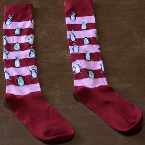 Striped winter penguin knee high socks